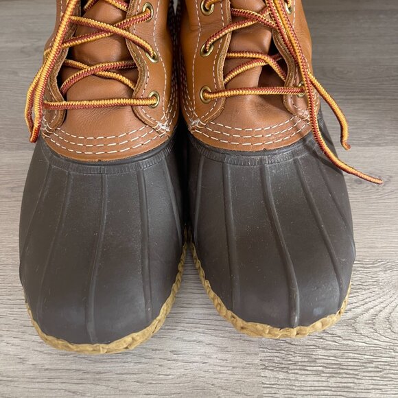 Women's LL BEAN Bean Boots Size 8 USA Maine Brown Tan Leather Rubber Duck 8" - Picture 4 of 9